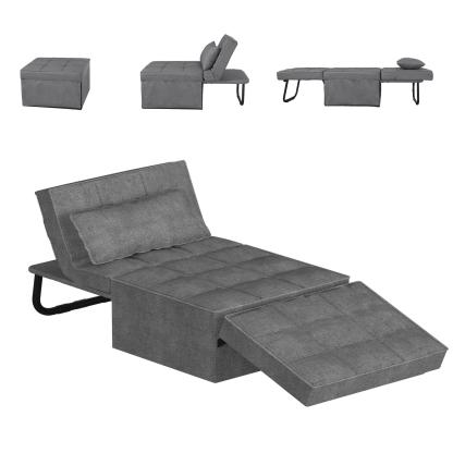 Sofá cama convertible con respaldo ajustable en 5 niveles, otomana tapizada multifuncional, sofá tapizado ajustable, muebles para sala de estar (gris, compatible con camas).